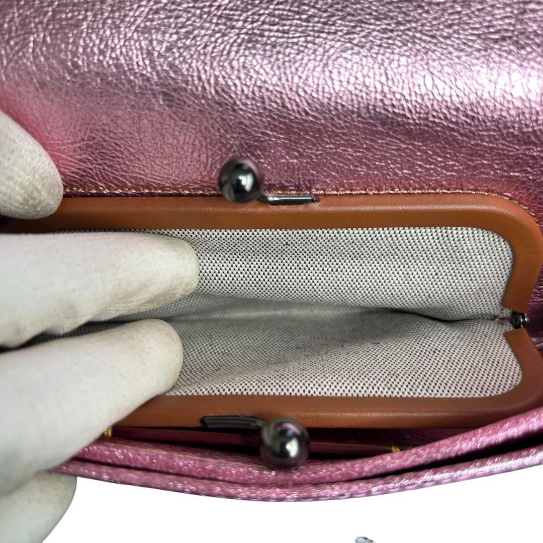 コーチ　ディンキー　ショルダーバッグ　クロスボディ　ターンロック　ラメ　レザー