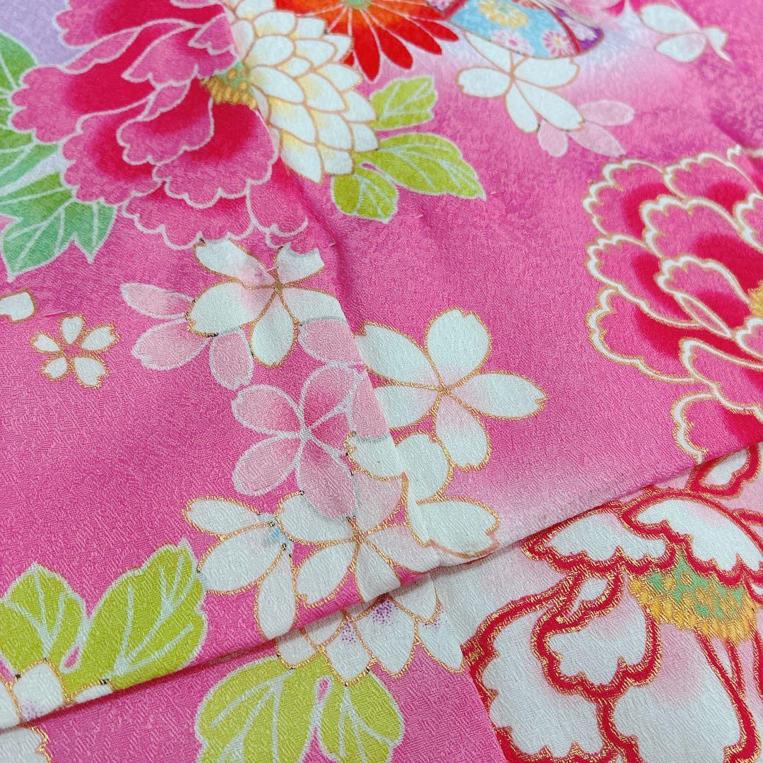 七五三 3歳 女の子 着物 被布セット ピンク 花柄 チェック