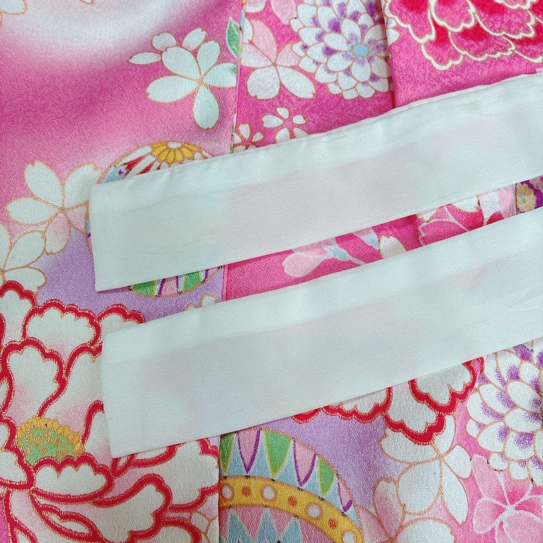 七五三 3歳 女の子 着物 被布セット ピンク 花柄 チェック