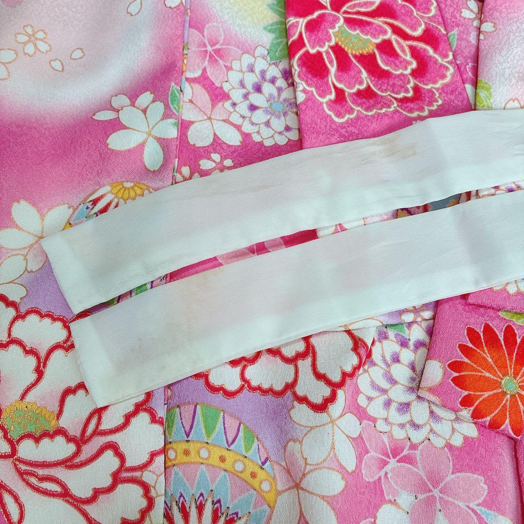 七五三 3歳 女の子 着物 被布セット ピンク 花柄 チェック