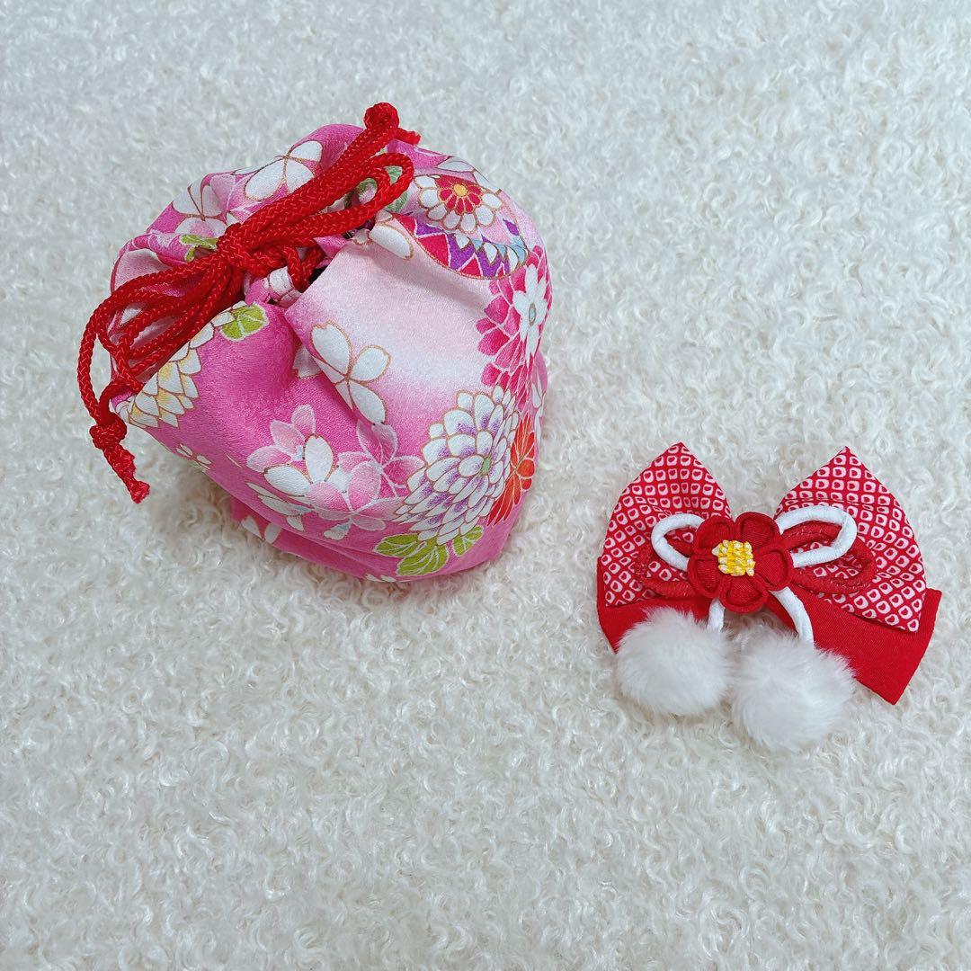 七五三 3歳 女の子 着物 被布セット ピンク 花柄 チェック