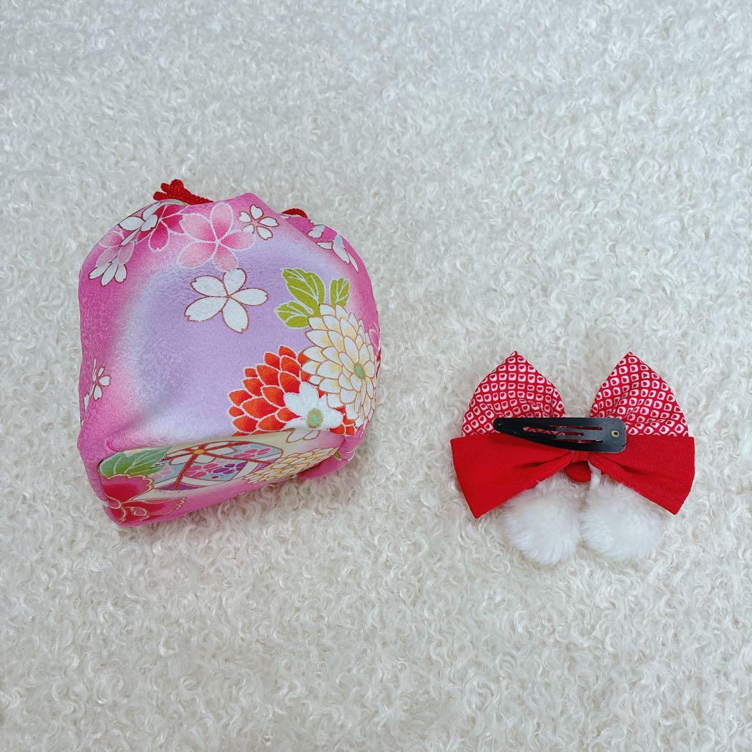 七五三 3歳 女の子 着物 被布セット ピンク 花柄 チェック