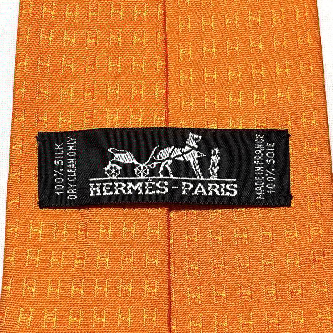 HERMES　エルメス　ネクタイ　ファソネ　H柄　オレンジ　美品