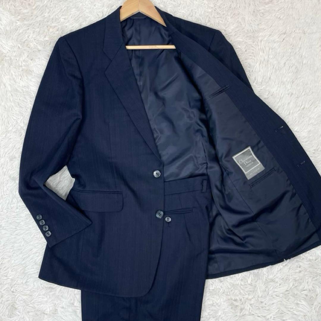 極美品✨クリスチャンディオール スーツ セットアップ ストライプ ネイビー L位