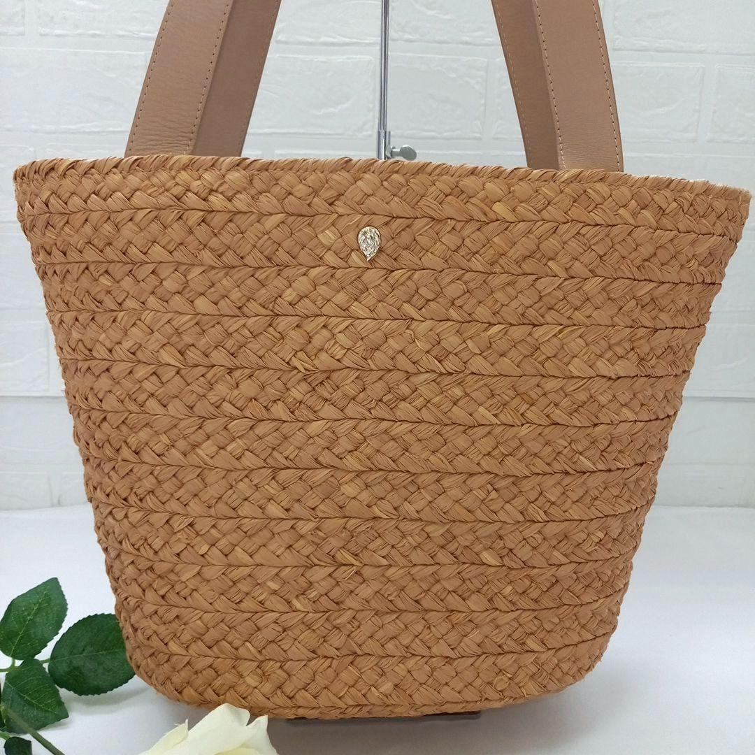 HELEN KAMINSKI ラフィア レザー トートバッグ 肩掛け カゴバッグ