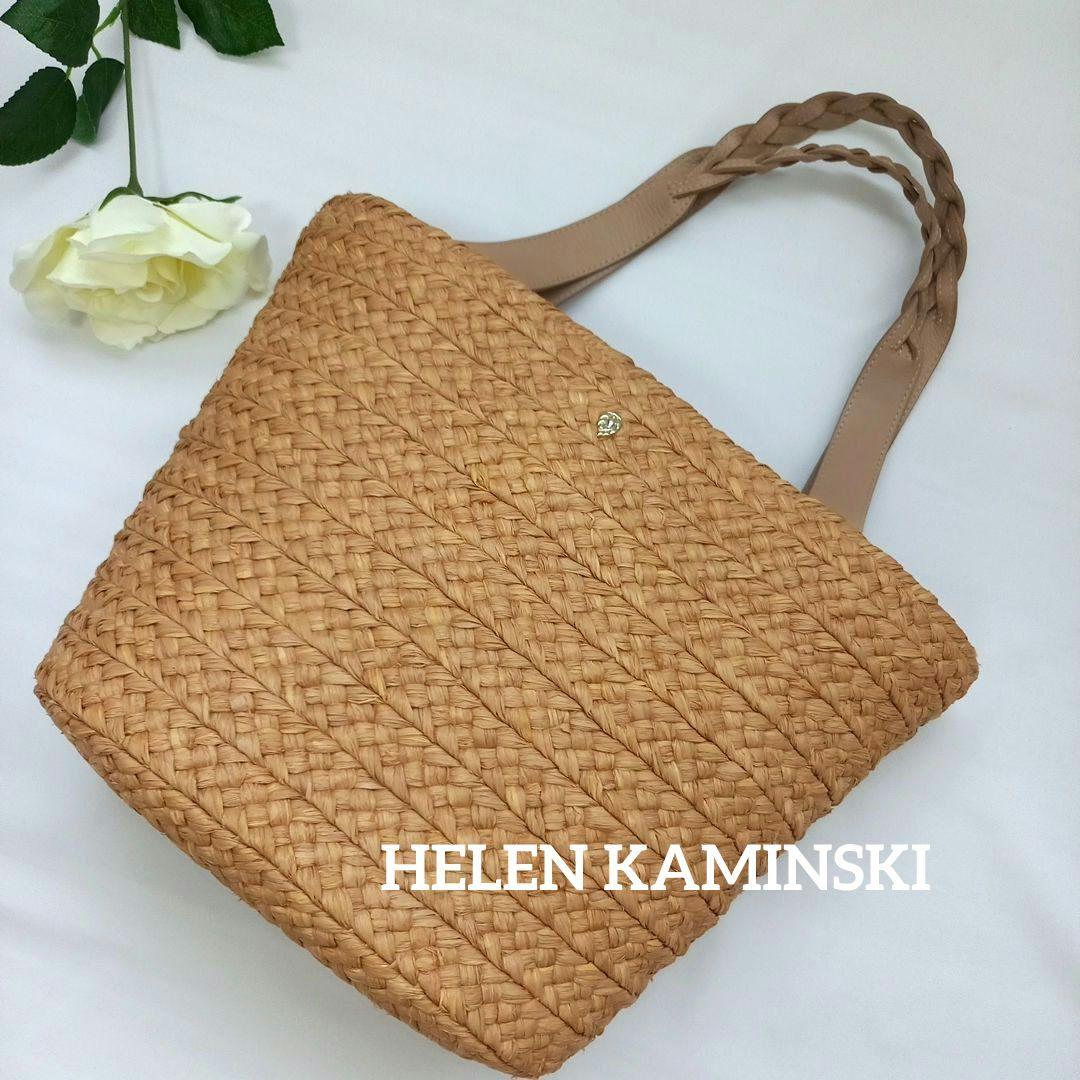 HELEN KAMINSKI ラフィア レザー トートバッグ 肩掛け カゴバッグ