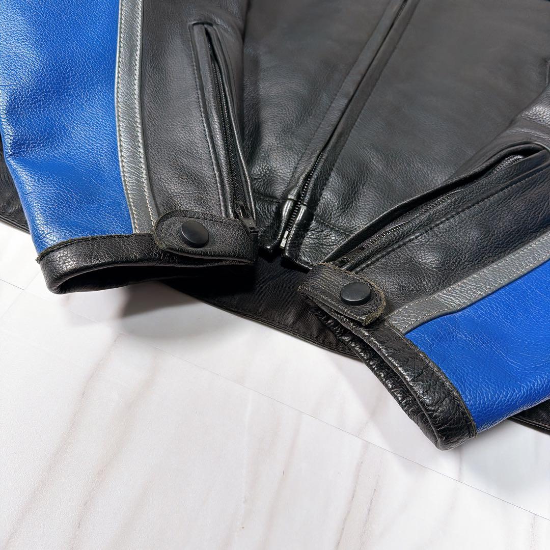 アルパインスターズ レザーライティングジャケット ライナー付 黒×青 Lサイズ