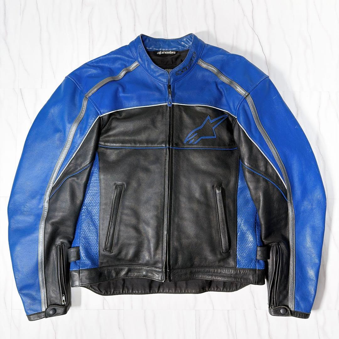 アルパインスターズ レザーライティングジャケット ライナー付 黒×青 Lサイズ