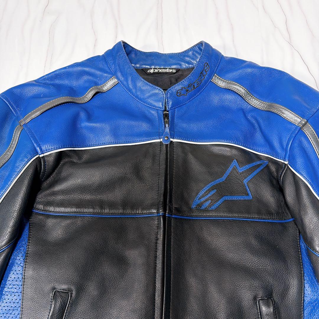 アルパインスターズ レザーライティングジャケット ライナー付 黒×青 Lサイズ