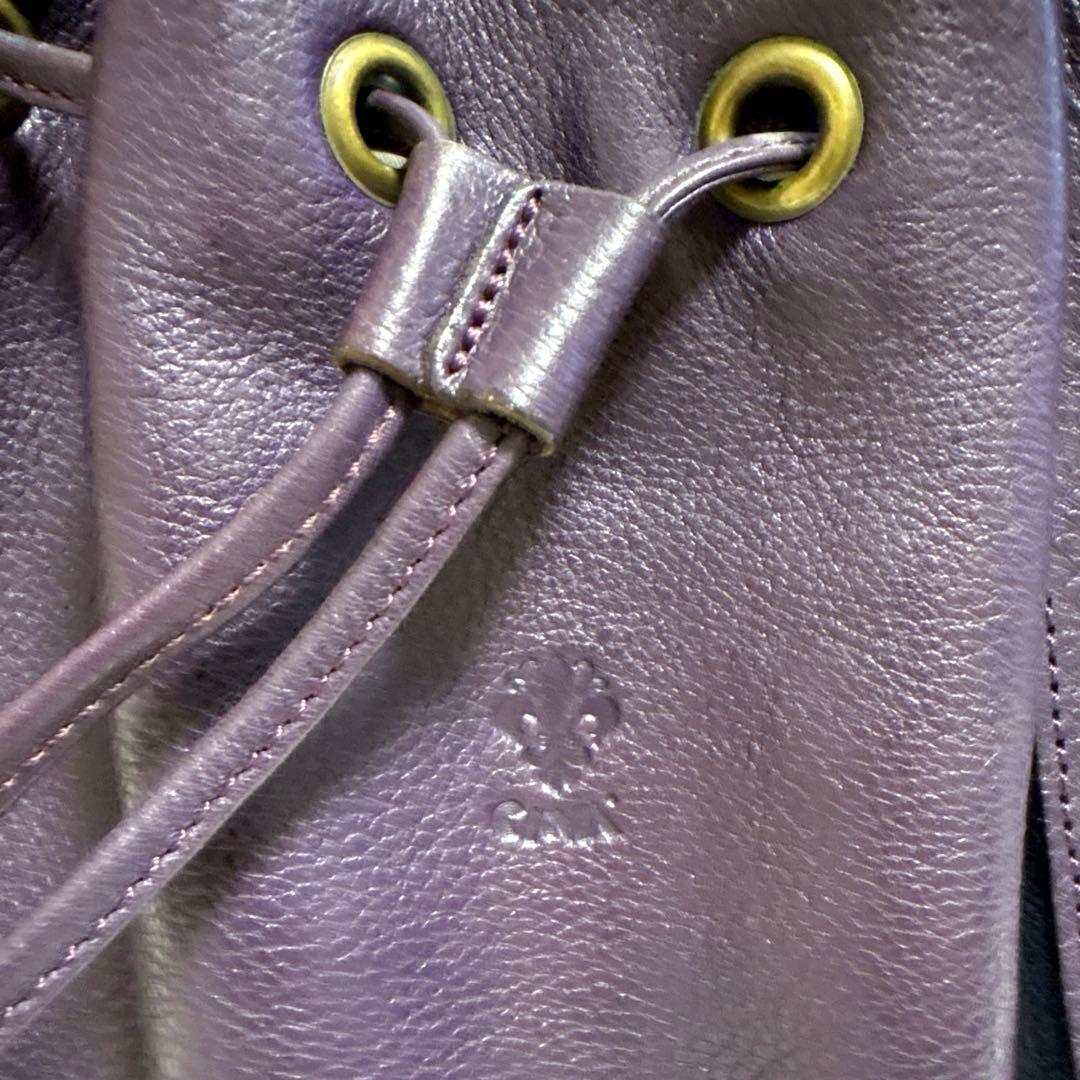 【未使用級】チーバ レザー 本革 巾着 ショルダーバッグ 2way パープル