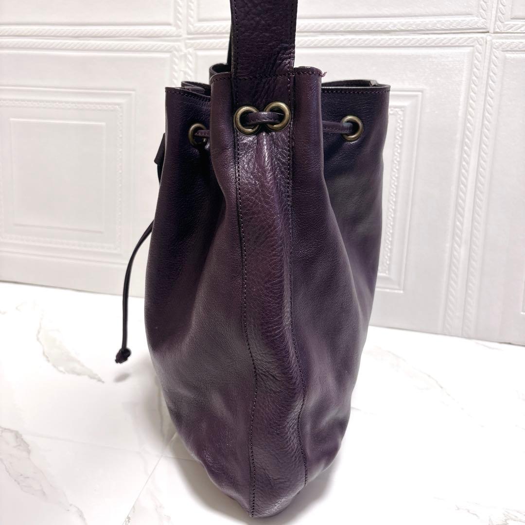 【未使用級】チーバ レザー 本革 巾着 ショルダーバッグ 2way パープル