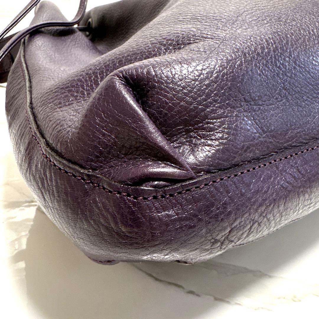 【未使用級】チーバ レザー 本革 巾着 ショルダーバッグ 2way パープル