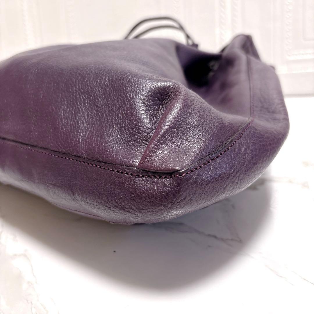 【未使用級】チーバ レザー 本革 巾着 ショルダーバッグ 2way パープル