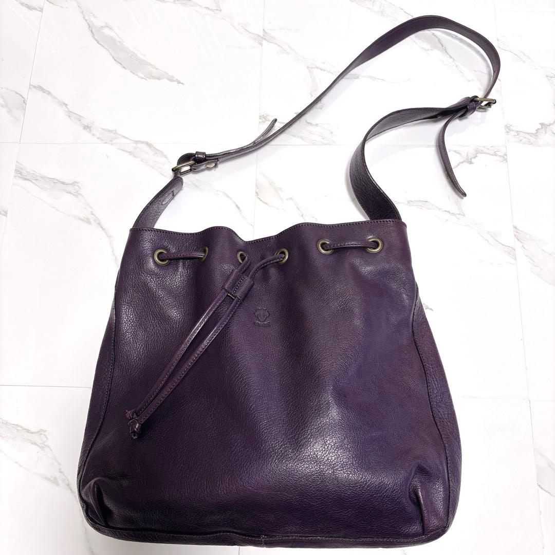 【未使用級】チーバ レザー 本革 巾着 ショルダーバッグ 2way パープル