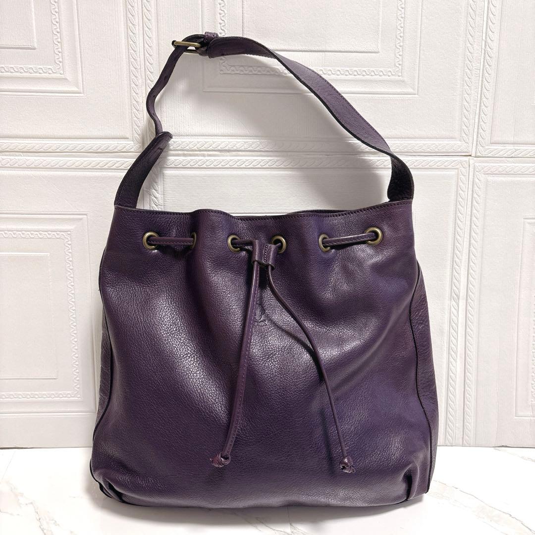 【未使用級】チーバ レザー 本革 巾着 ショルダーバッグ 2way パープル