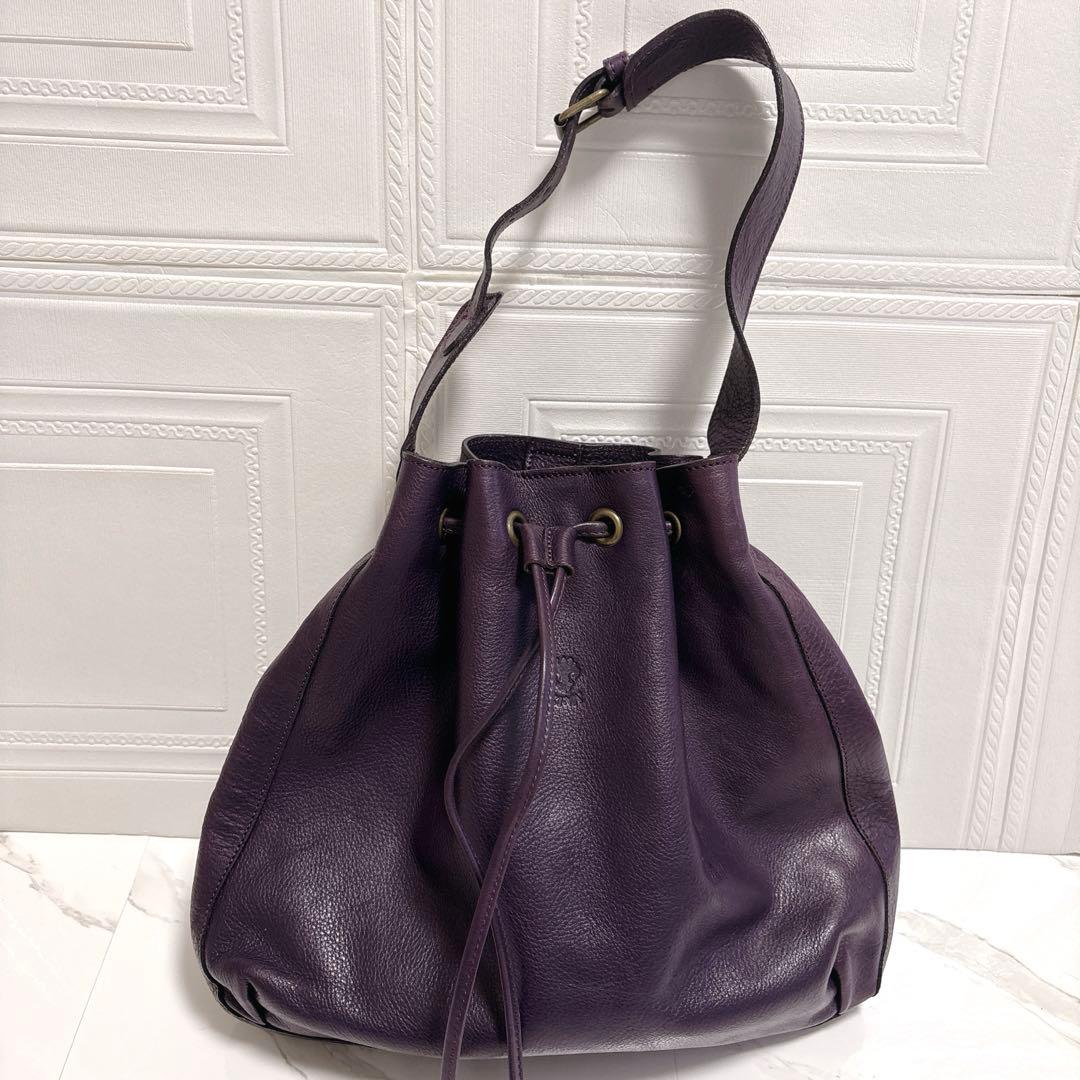 【未使用級】チーバ レザー 本革 巾着 ショルダーバッグ 2way パープル