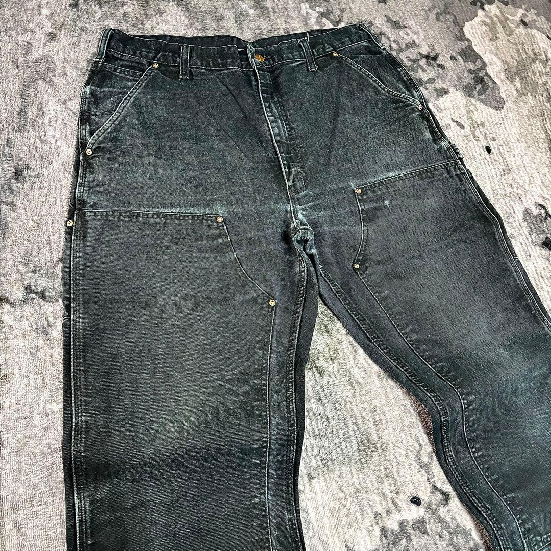 00s USA製 36×34 Carhartt 極上フェード 黒ダック 一点物