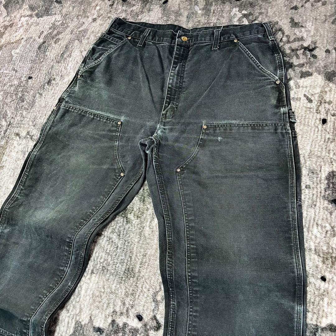 00s USA製 36×34 Carhartt 極上フェード 黒ダック 一点物