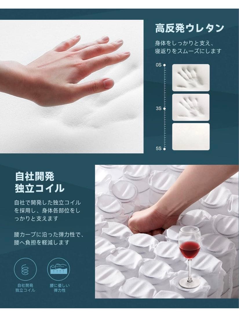 【Z-HOM】マットレス ダブル 高反発 厚さ17cm ポケットコイルスプリング