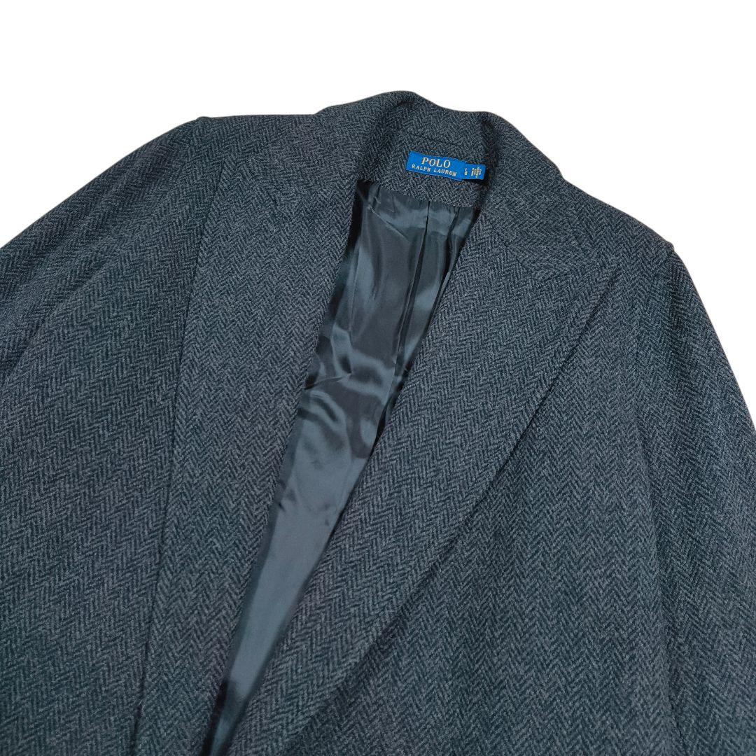 美品✨️ポロラルフローレン　ロングコート　ガウン　グレー系　L　ヘリンボーン