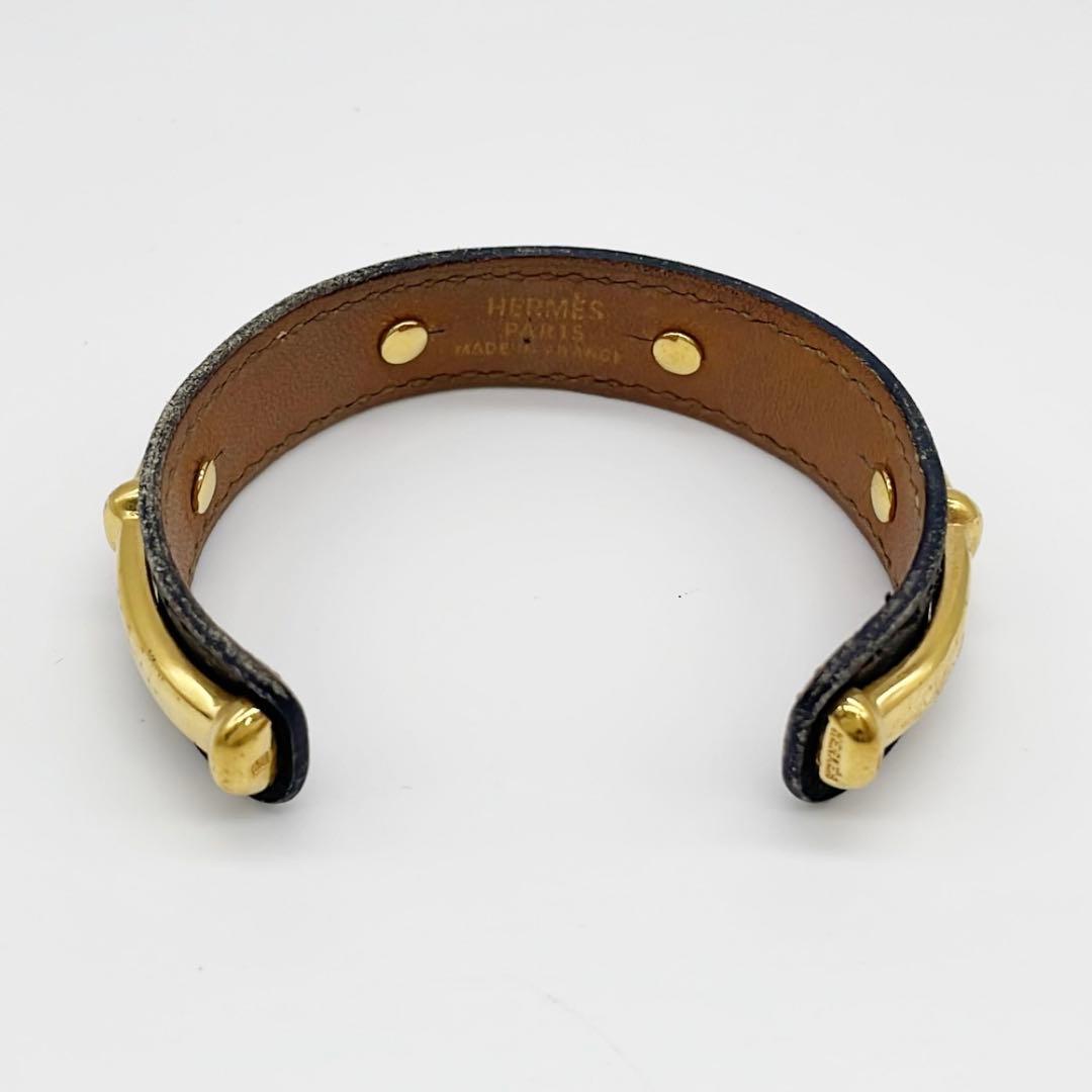 vintage HERMES レザーカフ ブラックxゴールドバングル