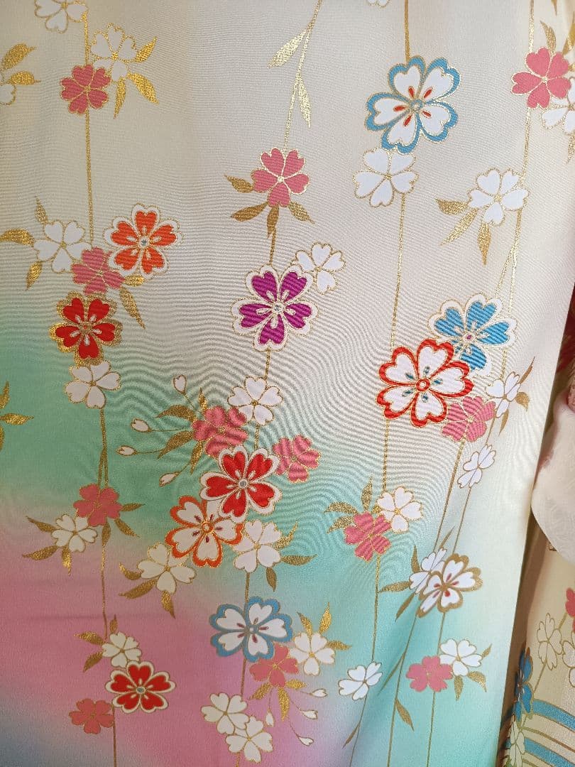 上級品☆正絹☆誂え☆クリーム色の着物に作り帯セット☆七五三７歳ハーフ成人式