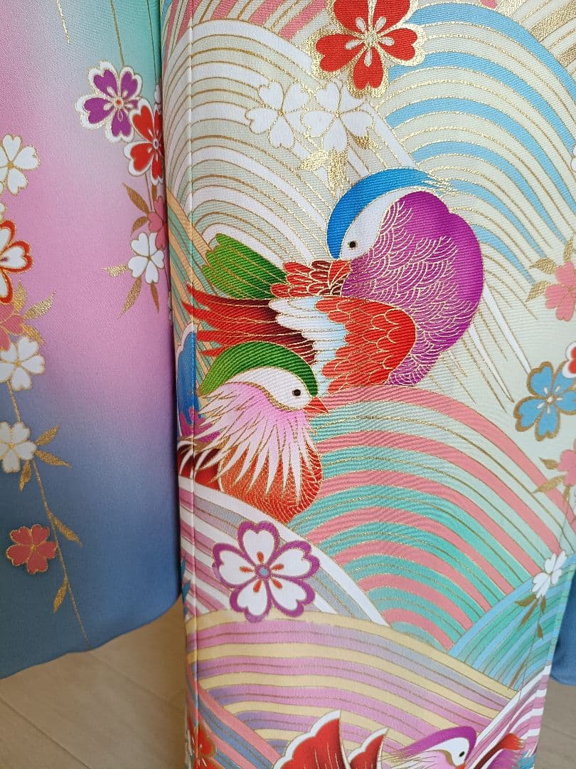 上級品☆正絹☆誂え☆クリーム色の着物に作り帯セット☆七五三７歳ハーフ成人式