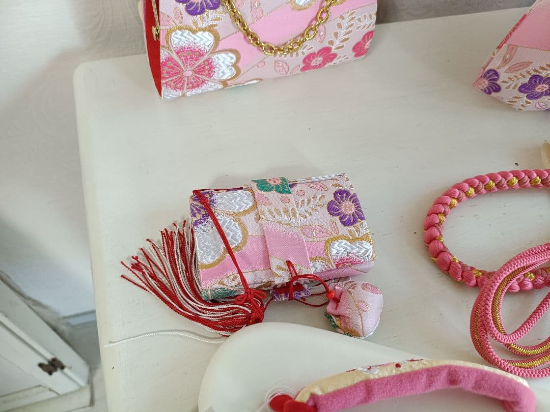 上級品☆正絹☆誂え☆クリーム色の着物に作り帯セット☆七五三７歳ハーフ成人式