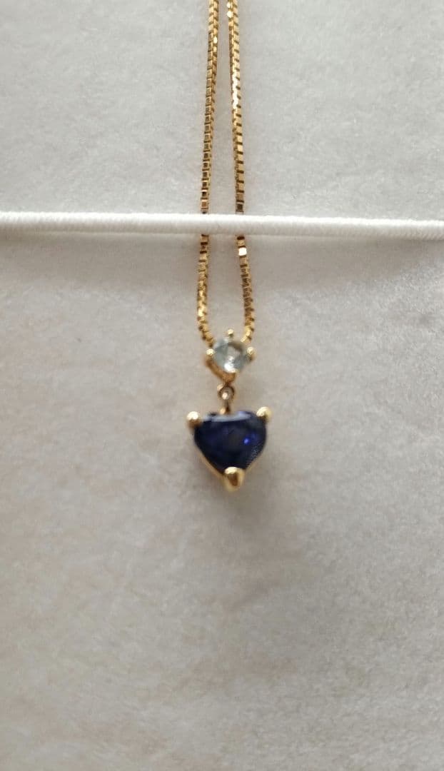【一点物】K18 ハートのブルーサファイア×アクアマリン 特注ネックレス