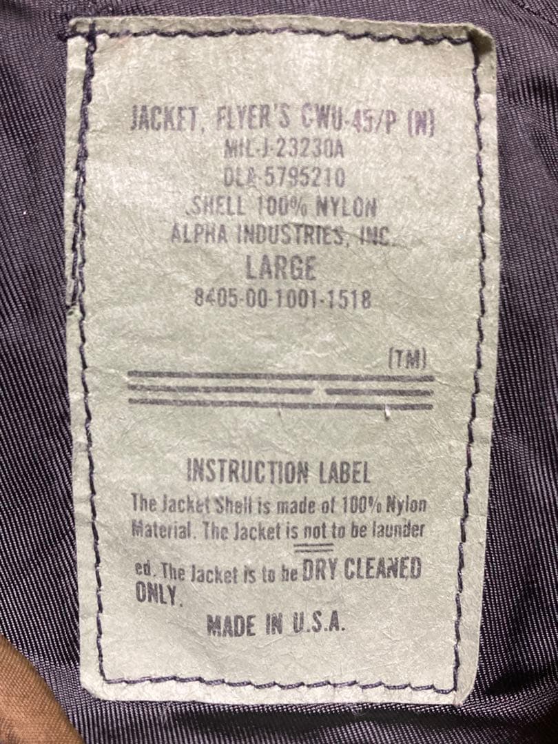 a*u様 90s USA製ALPHA CWU-45/P 黒 L フライトジャケッ
