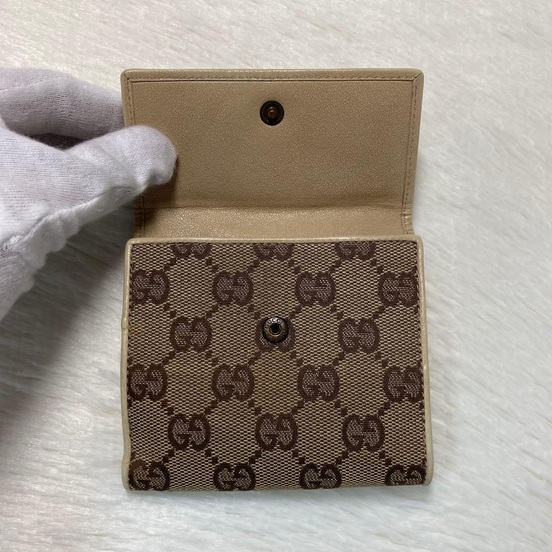 美品　GUCCI グッチ　二つ折り　財布　コンパクト　ベージュ　白　レディース