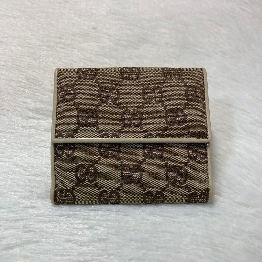 美品　GUCCI グッチ　二つ折り　財布　コンパクト　ベージュ　白　レディース