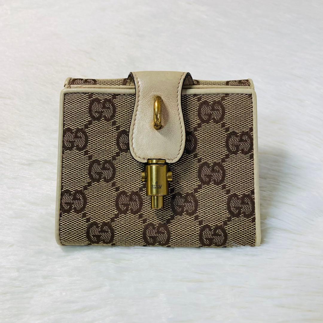 美品　GUCCI グッチ　二つ折り　財布　コンパクト　ベージュ　白　レディース