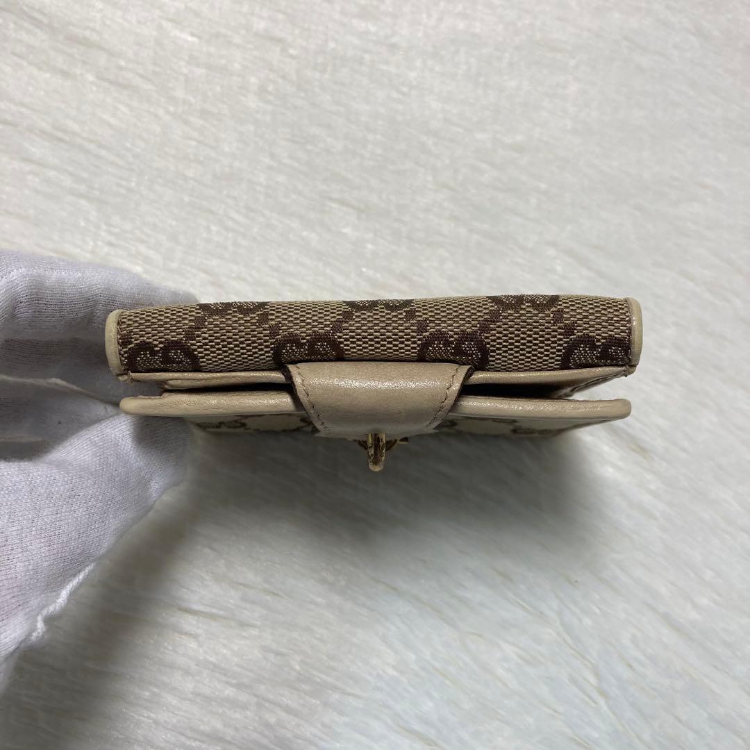 美品　GUCCI グッチ　二つ折り　財布　コンパクト　ベージュ　白　レディース