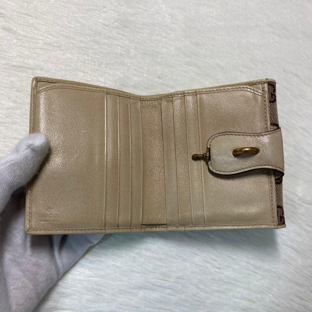美品　GUCCI グッチ　二つ折り　財布　コンパクト　ベージュ　白　レディース