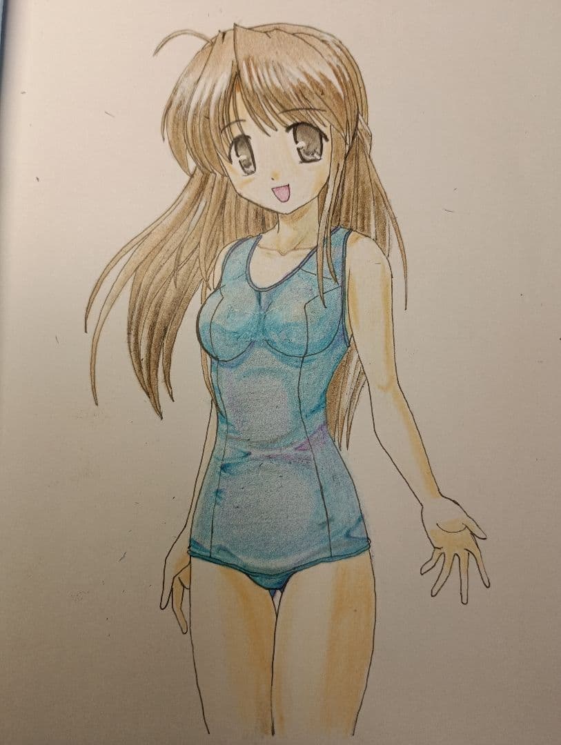 アニメキャラクター イラスト 青色タンクトップ