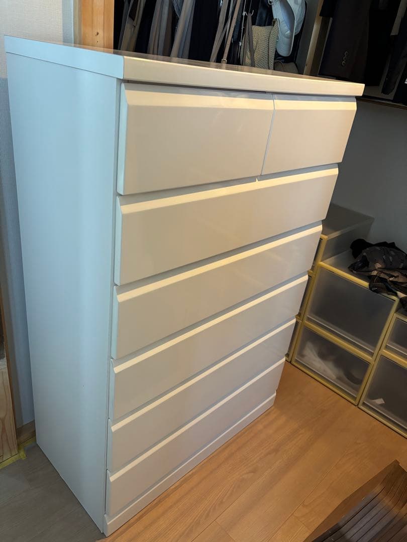 幅80 ハイチェスト　ホワイト　6段