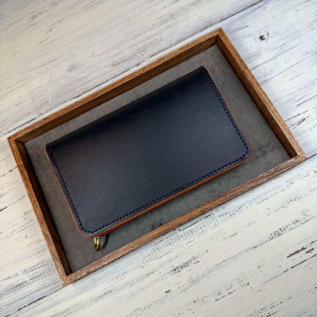 【トラッカーウォレット ミドル3層】ブラック 茶芯 ゴールド YKK