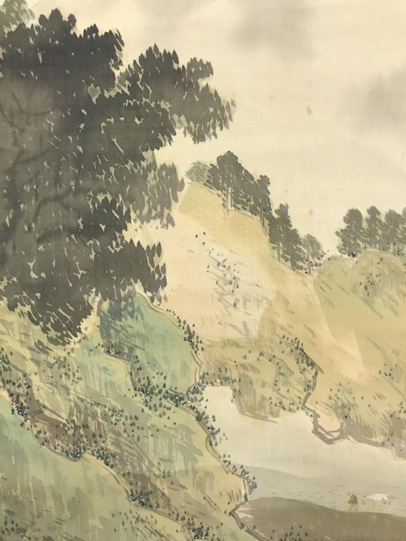 【真作】翠雨/富士山行図/山水図/掛軸/名家伝来/AD-855