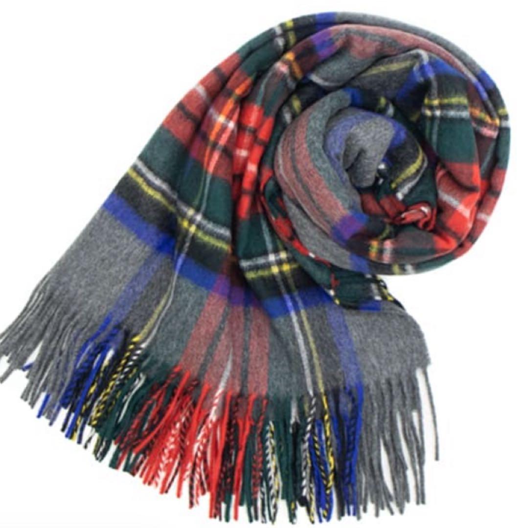 極上カシミヤ100%☆大判 ストール☆ グレーチェック