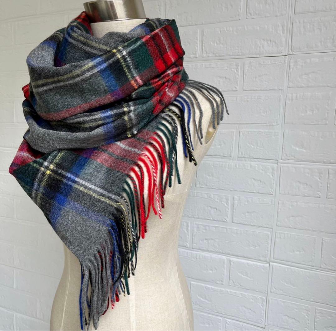 極上カシミヤ100%☆大判 ストール☆ グレーチェック