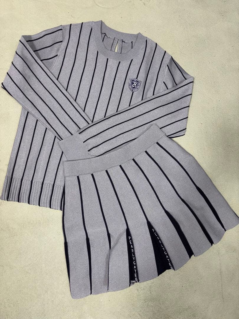 （超美品）パーリーゲイツ、ストライプ柄シリーズ、セットアップ、サイズ上1、下0