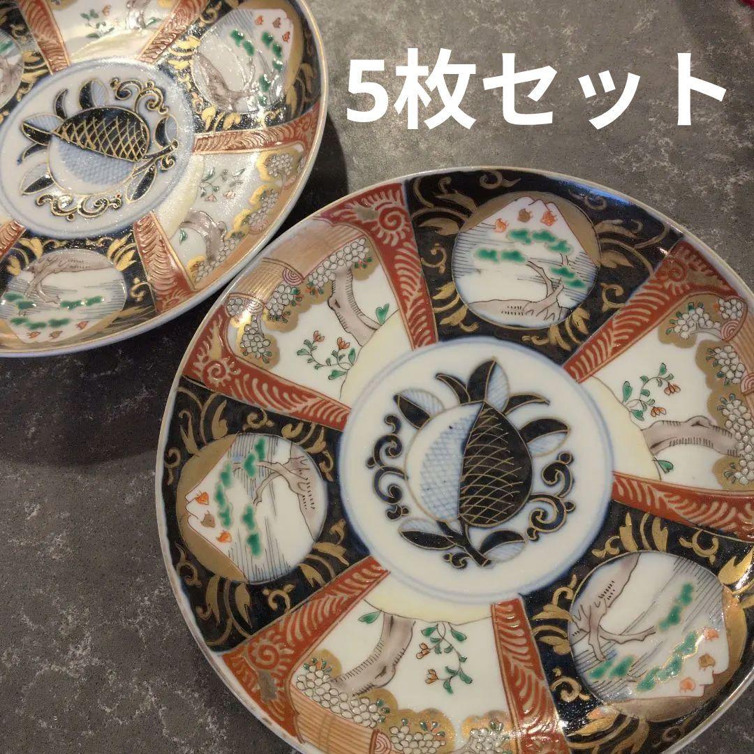 5枚セット　古伊万里　伊万里　色絵　金彩　ちどり　七寸皿　　骨董　時代物