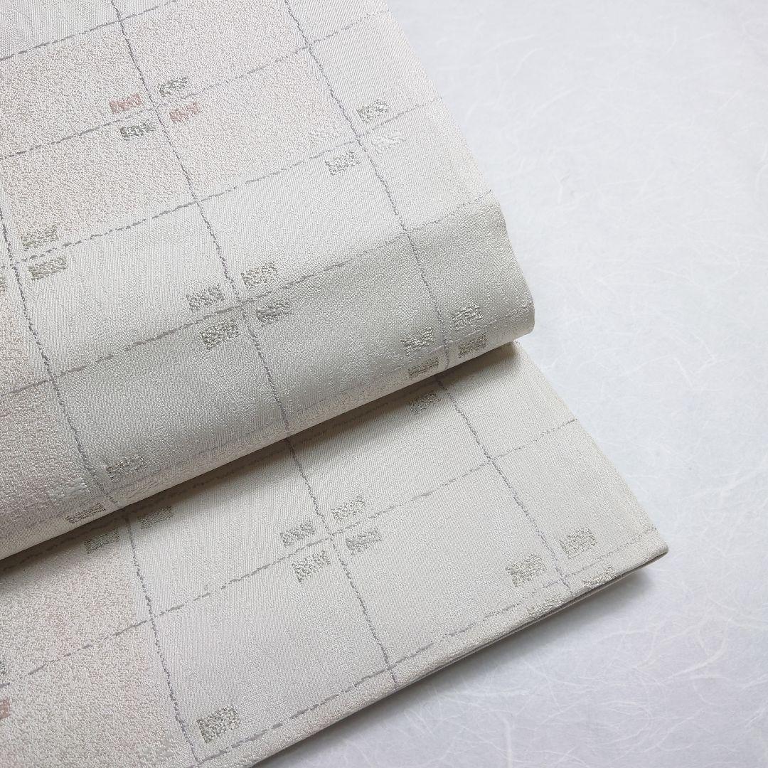 正絹 袋帯 六通柄 市松 白ベース 可愛い 逸品 美品