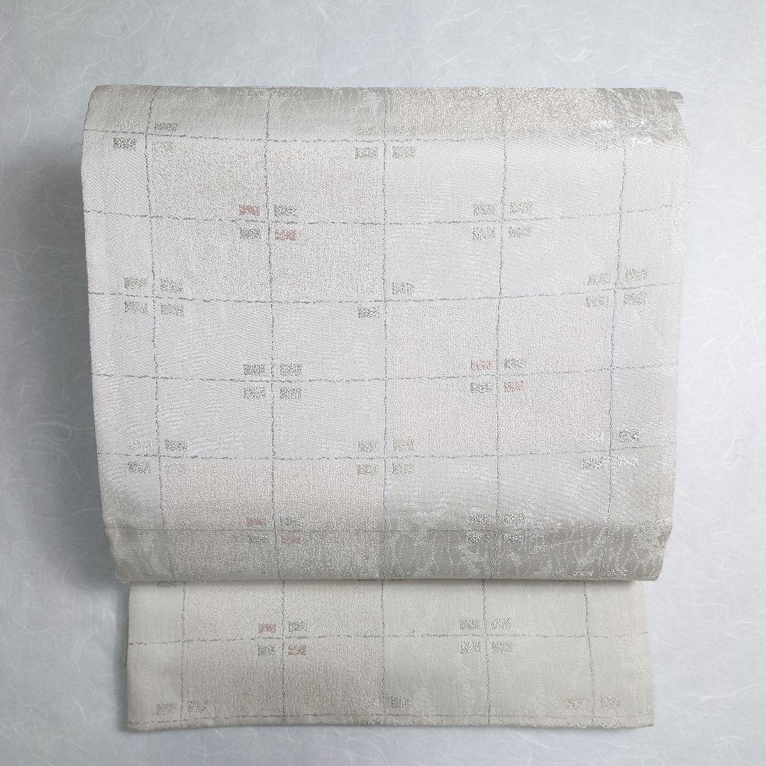 正絹 袋帯 六通柄 市松 白ベース 可愛い 逸品 美品