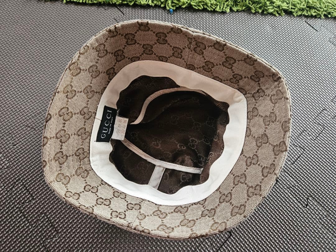 GUCCI　バケットハット　シェリーライン+モノグラム　頭周58cm