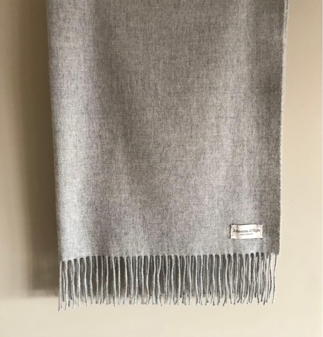 Johnstons カシミヤ100% 大判ストール　シルバー　ライトグレー
