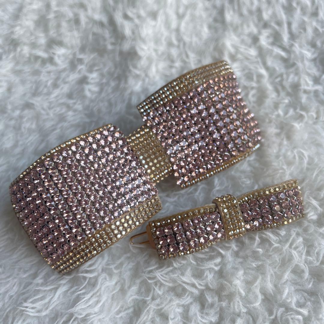 ACCA スワロフスキー リボン バレッタ ピンク キラキラ