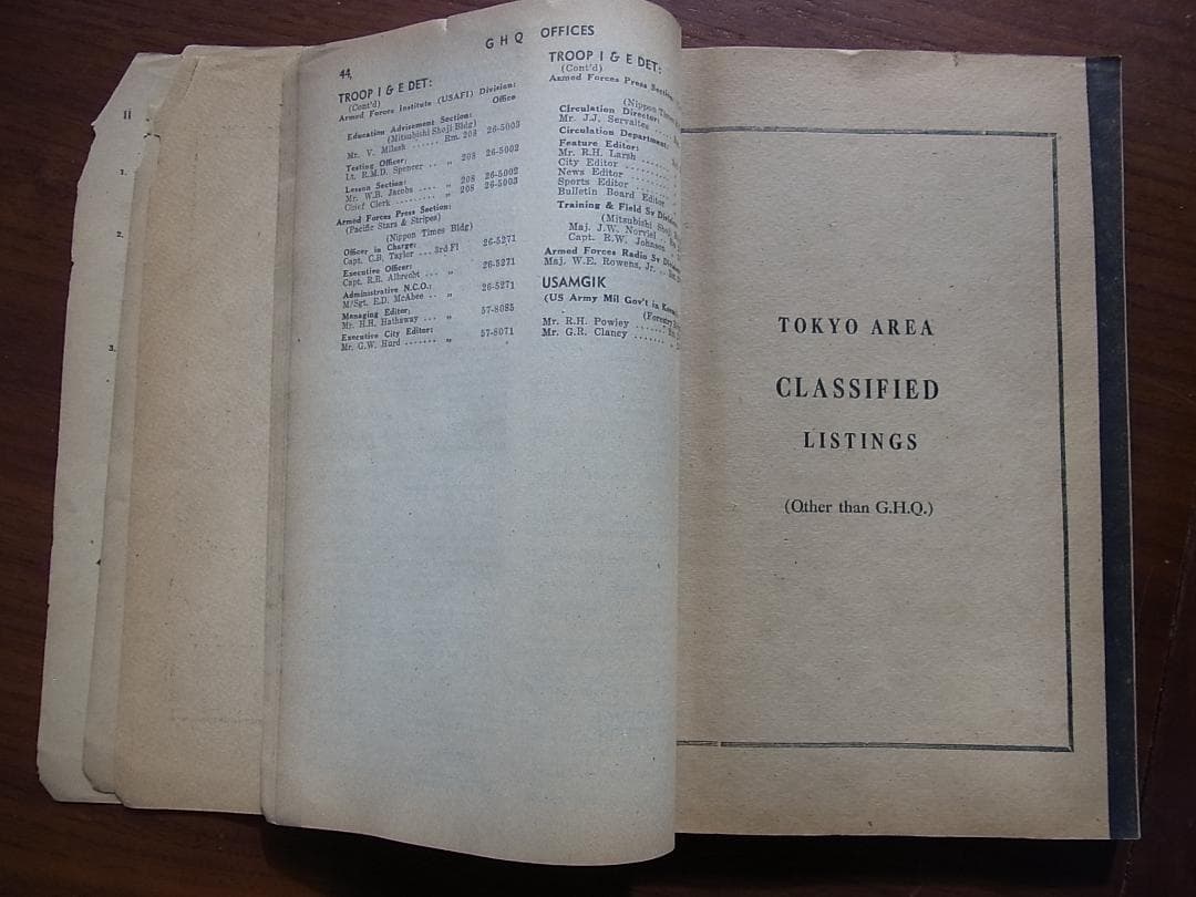 GHQ連合軍総司令部の東京電話帳 1948年版