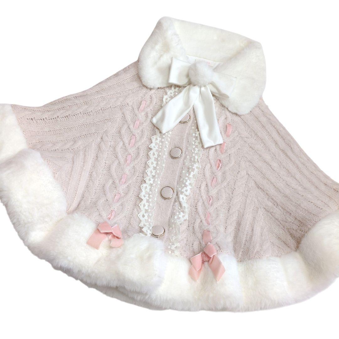 LIZ LISA/リズリサ ポンポン ファーポンチョ リボン ピンク